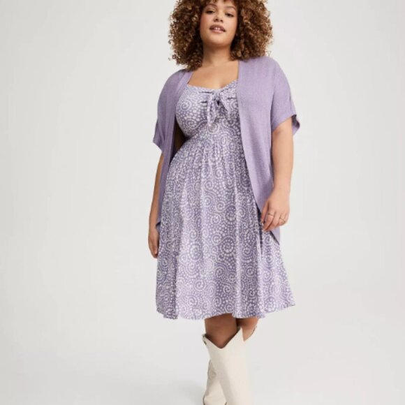 Torrid Daisy Swirl Skater Mini Dress Size 1 (1X 14/16) Lavender Tie Front - Picture 6 of 7